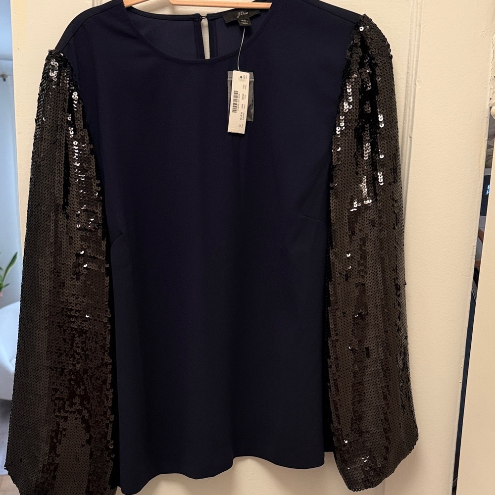 NWT J. Crew Midnight Blue Blouse with Sequin Detail